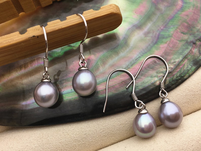 AAA 7.5-8mm white/purple/gray rice freshwater pearl dangle earrings,S925 Sterling Sliver pearl earrings,pearl for women,SE3-110 image 4