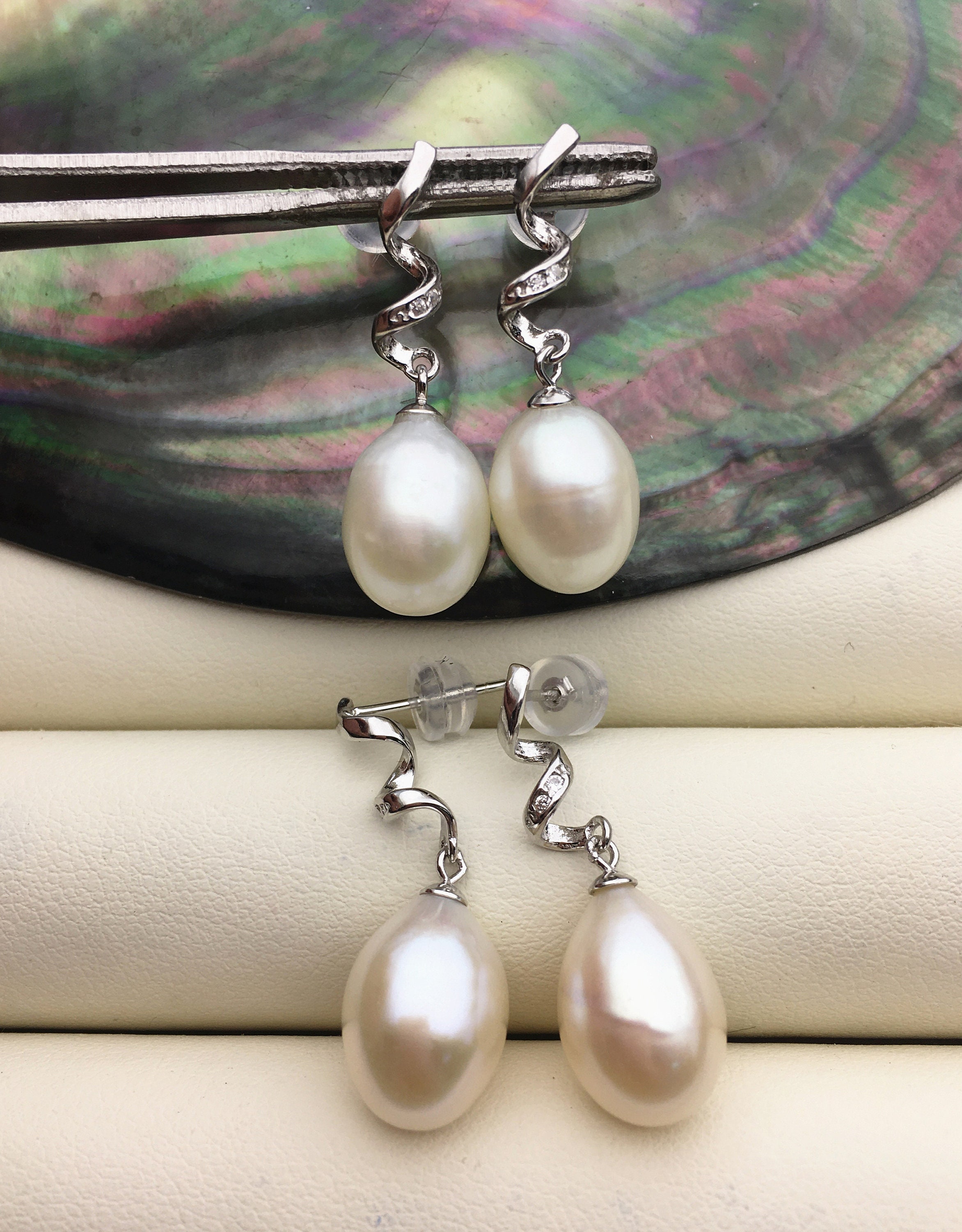 8.5-9.0 mm AAA White Freshwater Pearl Stud Earrings