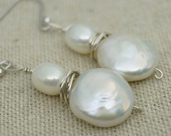 Hand made Fresh Water pearl dangle earrings,Sterling Silver,wedding earring,bridal,birthday,graduation,SE3-184