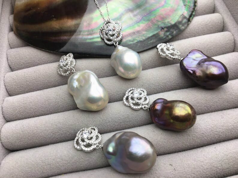 NC1-065 15-17mm Big WhiteGrayBronzeBlack Flame Ball Baroque pearl pendant,Baroque Pearl necklace AA