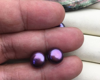 1 pair AAA 9.5-10mm purple button round Pearl Stud Earrings,SE1-T13