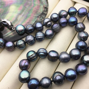 18 inches 11.5-12.5mm big AA+ Black Deep Blue freshwater Pearl necklace,genuine freshwater Pearl necklace, Natural Pearl Necklace,NPN1-122