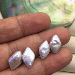 2 pairs AAA 9-10x15-17mm White Diamond Shape Freshwater Pearl White loose Beads Piar,wholesale,ZS-103-37-55 image 2