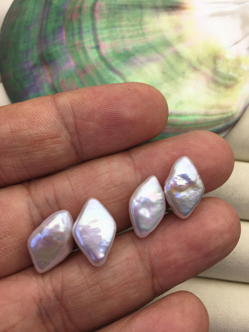 2 pairs AAA 9-10x15-17mm White Diamond Shape Freshwater Pearl White loose Beads Piar,wholesale,ZS-103-37-55 image 2