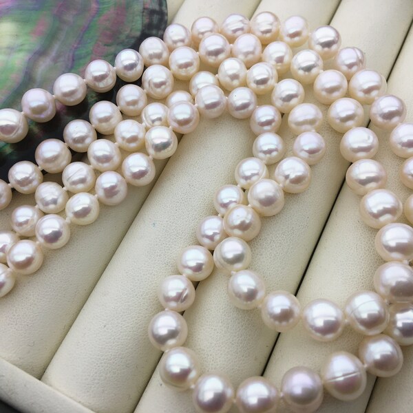 high luster!33'' 8mm white near round freshwater pearl Necklace,white Pearl necklace,NPN1-128