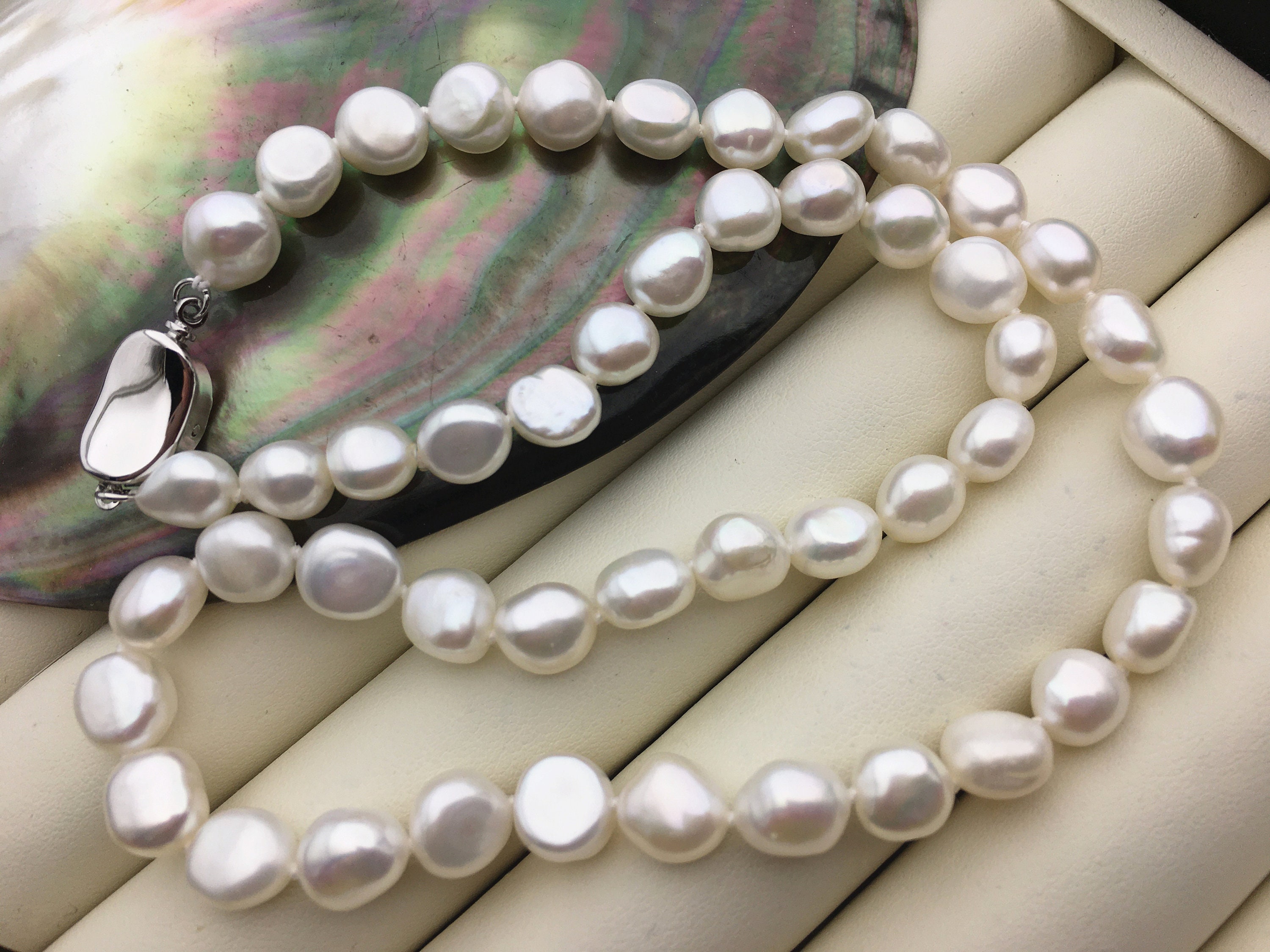 17'' AAA 7.3-8.4mm White Freshwater Pearl Necklace,wedding