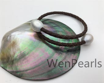 Two Pearl Adjust Length Leather Bracelet,Leather pearl  Bracelet-genuine freshwater pearl - Real leather - Le20-001