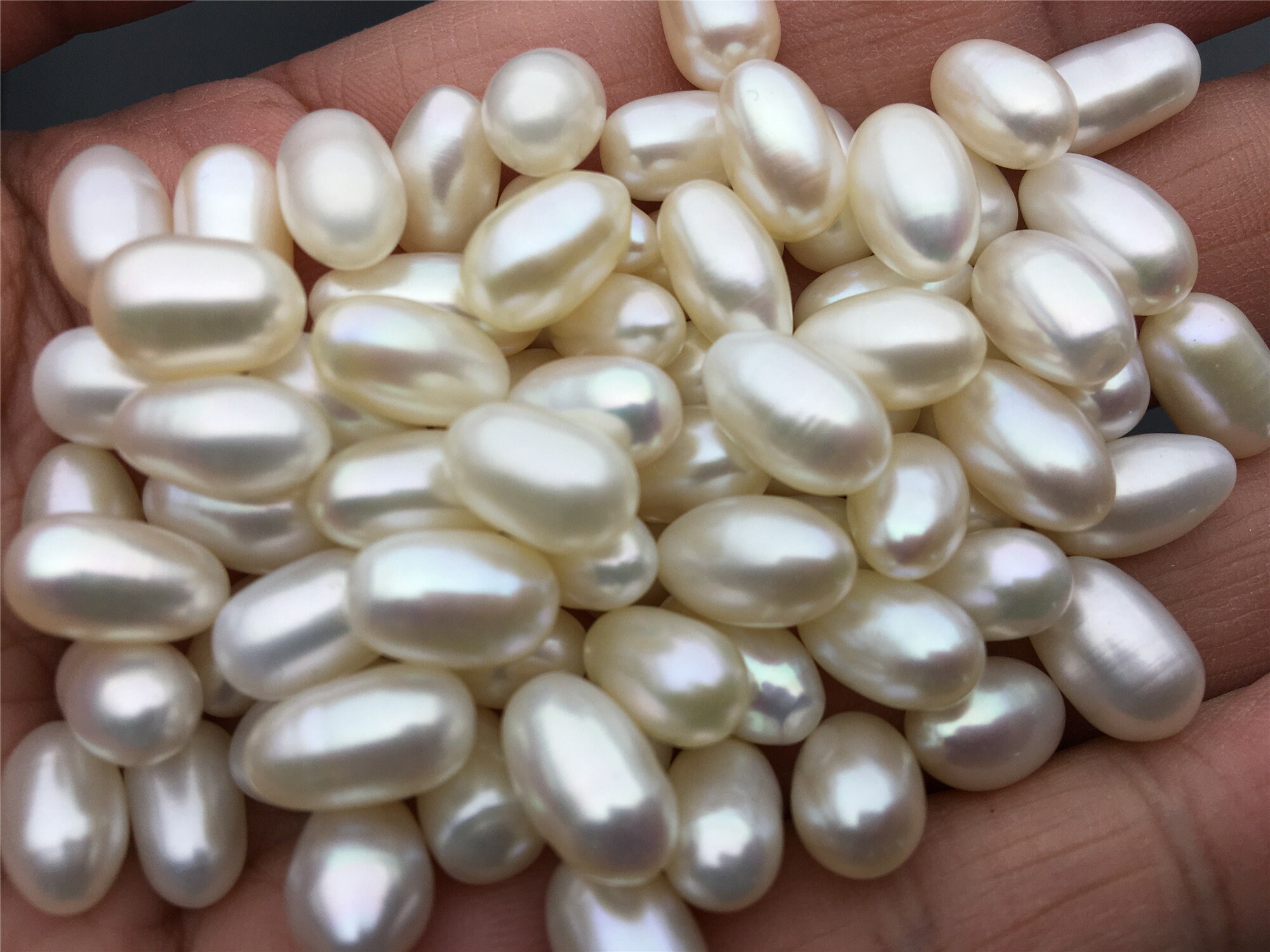 Rare!30pcs AAA 7mmx10-13mm VERY LONG white Rice freshwater pearls,ova…