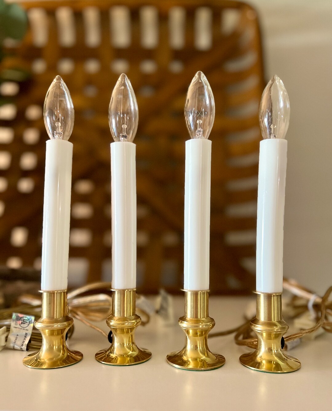 Brass Electric Candle Lamps Set of Four 1990s Vintage Brass Etsy
