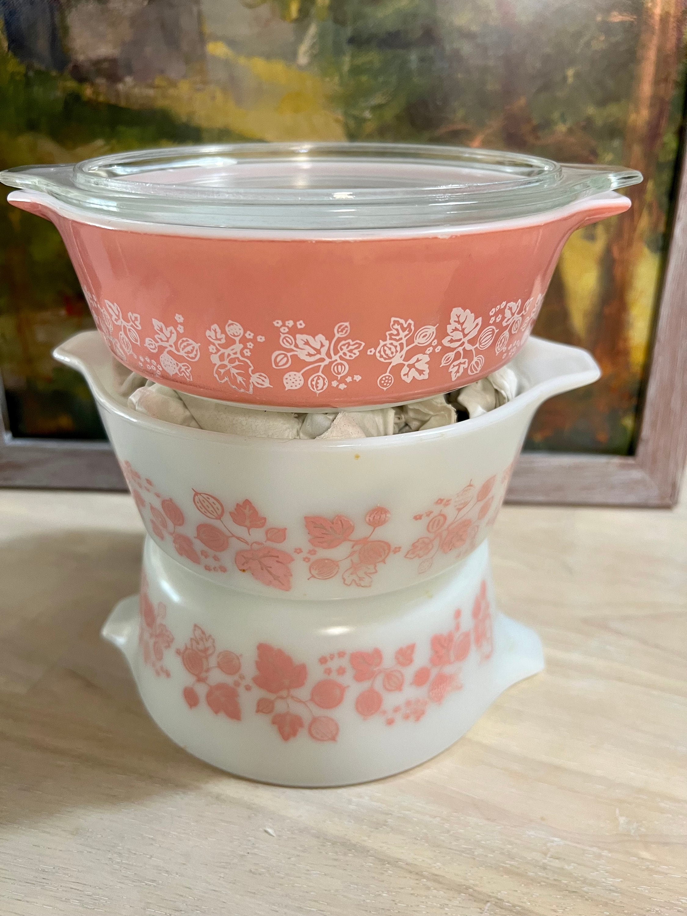 Vintage Pyrex Gooseberry Casserole Dishes Set | Pink & White - Etsy