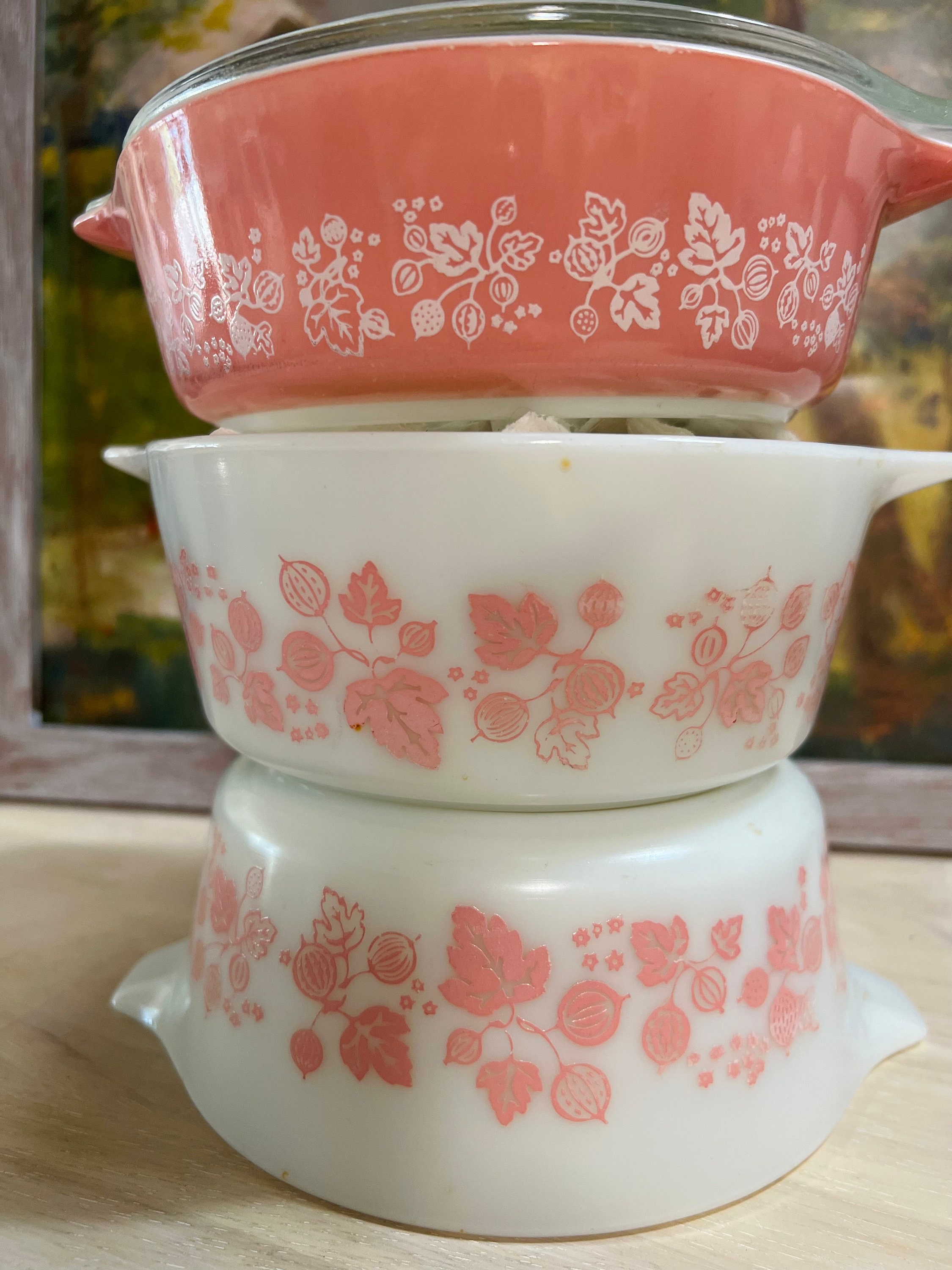 Vintage Pyrex Gooseberry Casserole Dishes Set | Pink & White - Etsy
