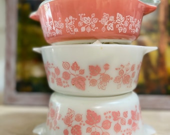 PYREX GOOSEBERRY Set | Pink Gooseberry | White Gooseberry | Vintage Pyrex Casserole Dishes