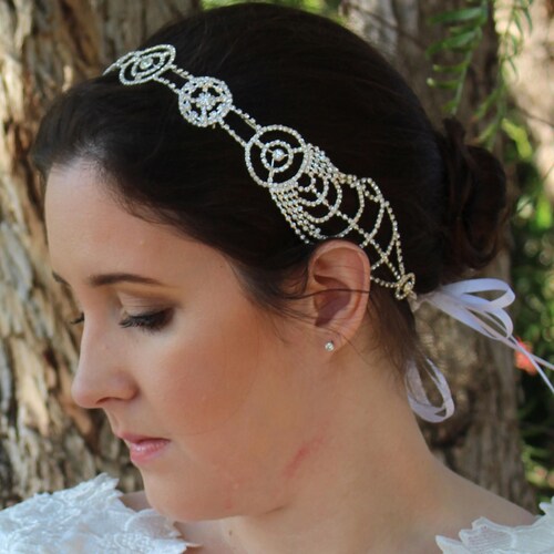 Ivory Silver Pearl Headpiece 1920s Headband Hair Vine Bridal Great Gatsby 1328 