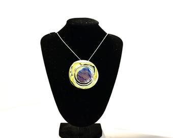 Fused Dichroic Glass  Abalone Shell Look-a-Like Pendant Necklace