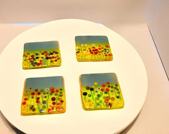 Fused Glass Meadow Bliss Coaster Set