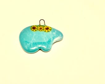 Handmade fused glass Turquoise Spirit Bear with sunflowers Ornament