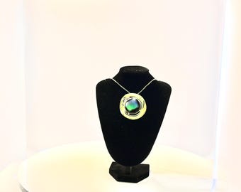 Fused Dichroic Glass Elegant  Green Stone Pendant Necklace