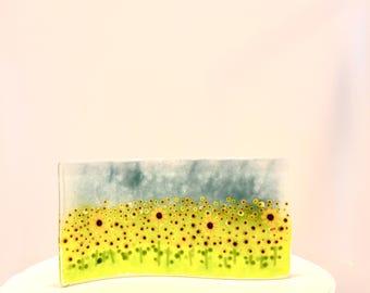 Fused Glass Handcrafted Sunflower Meadow Art