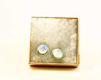 Fused Dichroic Glass Elegant Silver Drop Earrings