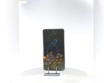 Fused Glass Kiln-carved Kokopelli  Art Piece