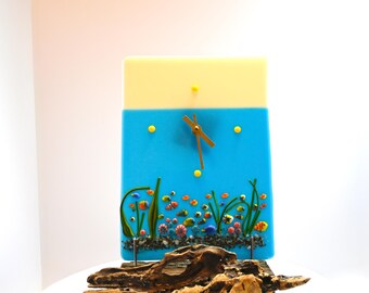 Fused Glass Handcrafted Ocean Bliss Art Display Clock