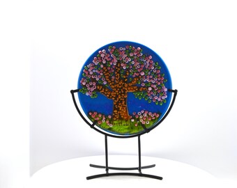 Fused Glass handcrafted Cherry tree display plate