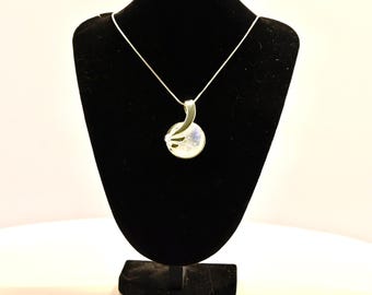 Fused Glass Handcrafted Silver Swirl Pendant Necklace