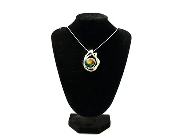 Fused Dichroic Glass Multicolor  Orb Pendant Necklace
