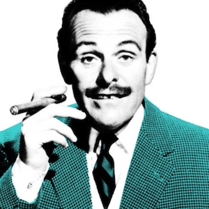 Pop art portrait of the rakish cad and bounder Terry-Thomas from the 1960 classic British comedy film School for Scoundrels. Hard Cheese!