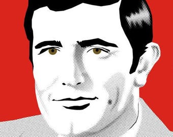 George Lazenby illustration inspired by iconic 1960s secret agents, part of the 1960s spies collection of pop art prints