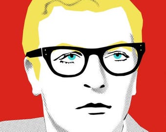 Michael Caine illustration inspired by iconic 1960s secret agents, part of the 1960s spies collection of pop art prints