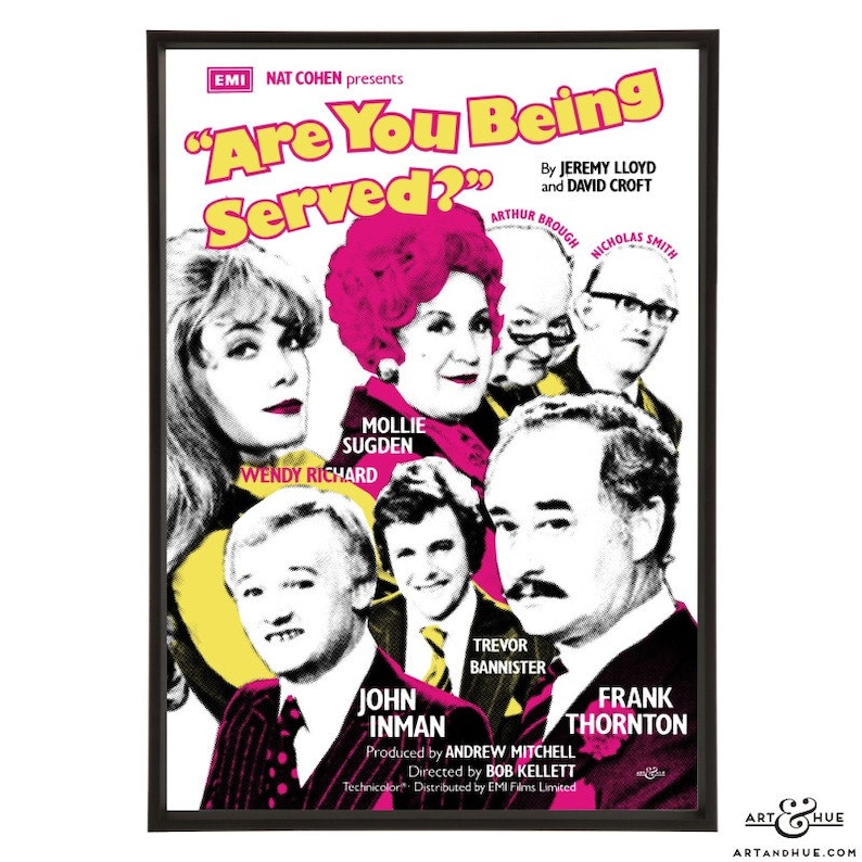 Are You Being Served stylish pop art print with Grace Bros staff John Inman, Mollie Sugden, Frank Thornton, Wendy Richard, 70s Sitcoms image 1
