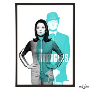 The Avengers Mrs Peel: Art & Hue presents The Avengers graphic pop art cult British 1960s TV show art prints Diana Rigg Patrick Macnee image 1