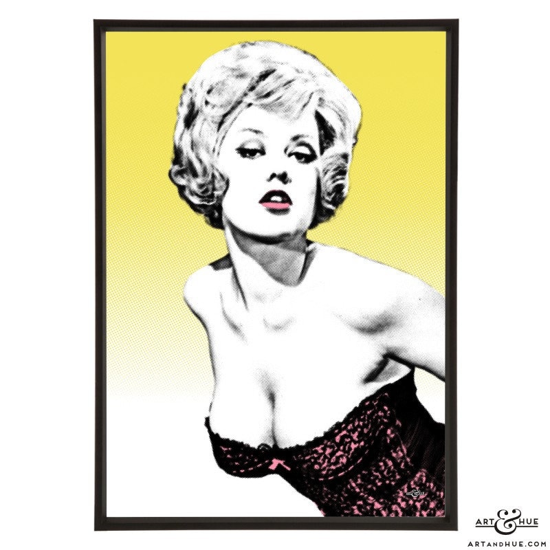 Margaret Nolan Pop Art Print by Art & Hue inspired by British Blonde Bombshells of British cinema, including the Bond girl and Carry On star
