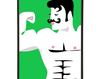 Strongman pop art print by Art & Hue of a stylised illustrated muscleman part of the GYM collection