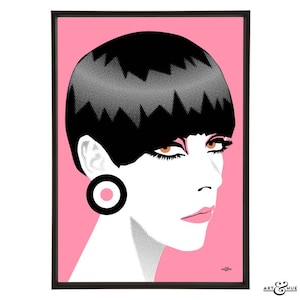 Illustrazione di Peggy Moffitt ispirata alle iconiche modelle degli anni '60, parte della collezione di stampe pop art "Modelle anni '60"