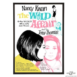 Stampa pop art di The Wild Affair dell'icona degli anni '60 Nancy Kwan con il suo taglio a caschetto di Vidal Sassoon e abiti Quant per il film del 1963 con Terry-Thomas