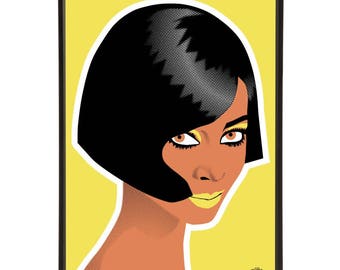 Donyale Luna illustration inspired by iconic 1960s fashion models, part of the 1960s models collection of pop art prints