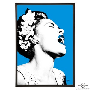 Billie Holiday pop art print, part of the Jazz Icons pop art collection by Art & Hue, in 3 sizes and 19 colours.