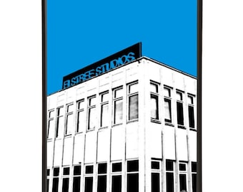 Elstree Borehamwood pop art print, part of the Studios pop art collection by Art & Hue, in 3 sizes and 18 colours.