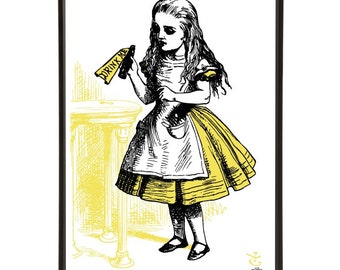 Drink Me Alice pop art print, part of the “Alice” pop art collection by Art & Hue featuring John Tenniel's iconic illustrations