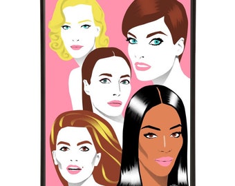 Cover Girls illustration inspired by iconic 1990s fashion models, part of the Supermodels collection of pop art prints