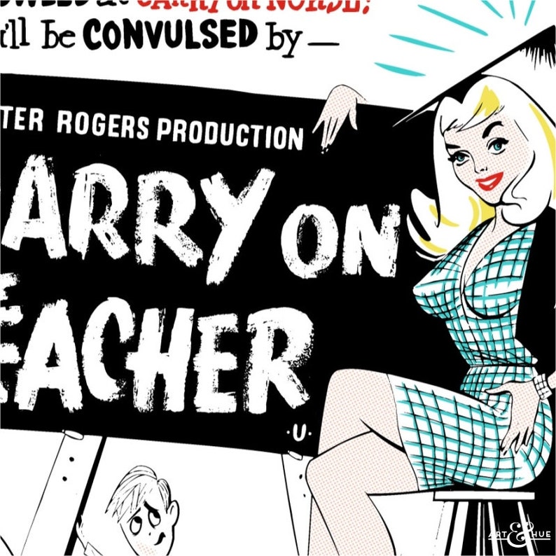 Carry On Teacher pop art of the movie poster from the 1959