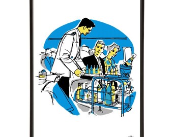 Drinks Cart pop art print - the “Mid-Century Jet Set” collection inspired by retro air travel - Bar Cart Art