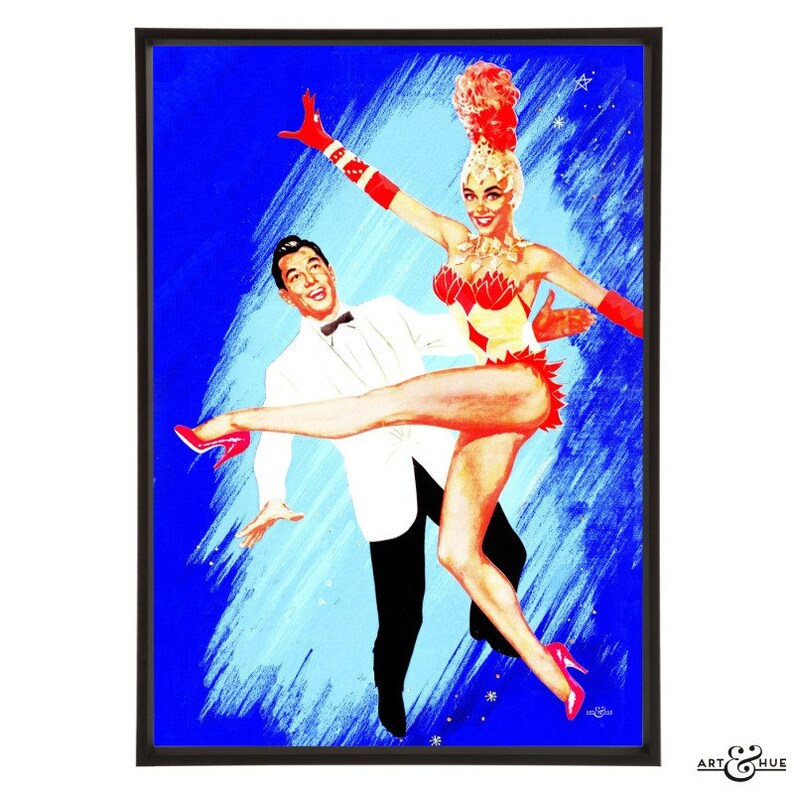 Stylish pop art of the 1957 Edinburgh-set musical film with Vera-Ellen as a showgirl and Tony Martin in white tuxedo Let/'s Be Happy