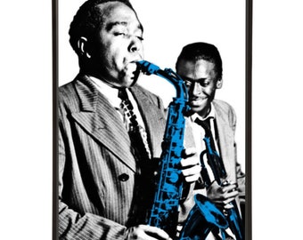 Charlie and Miles pop art print, part of the Jazz Icons pop art collection by Art & Hue, in 3 sizes and 19 colours.