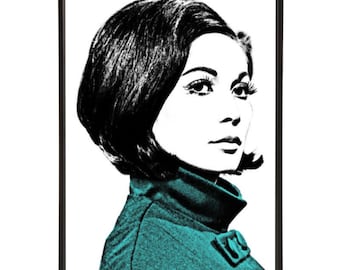 Kwan Quant - Pop art print of 60s icon Nancy Kwan with her Vidal Sassoon bob cut & Quant wardrobe for the 1963 film The Wild Affair.