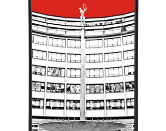 Helios Rotunda at Television Centre pop art print, part of the Studios pop art collection by Art & Hue, in 3 sizes and 18 colours.