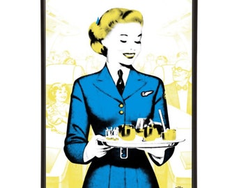 Air Hostess pop art print - the “Mid-Century Jet Set” collection inspired by retro air travel - Bar Cart Art