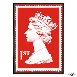 1 klasse Briefmarke Queen Elizabeth II Pop Art Pop Art Print England British Post Poster Queen Elizabeth II
